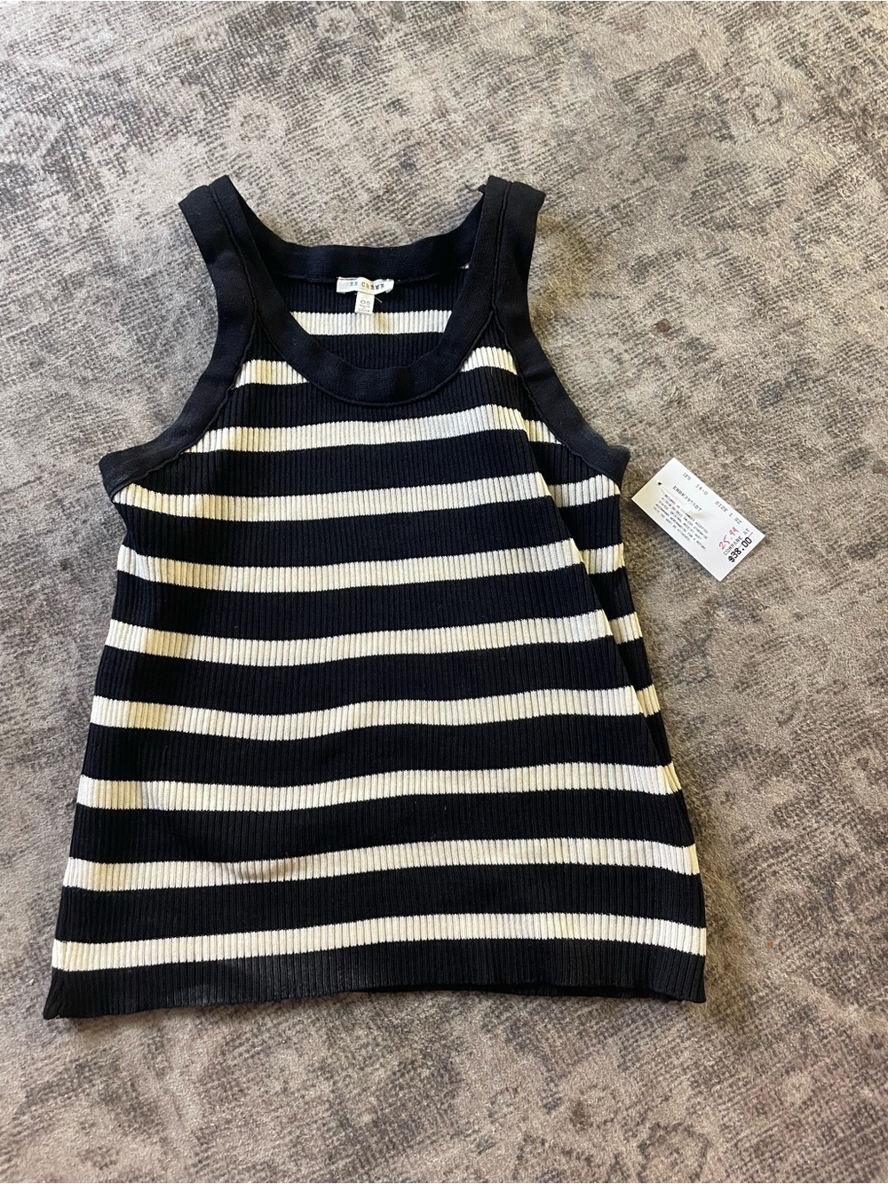 En Creme Black and White Striped Ribbed Tank Top